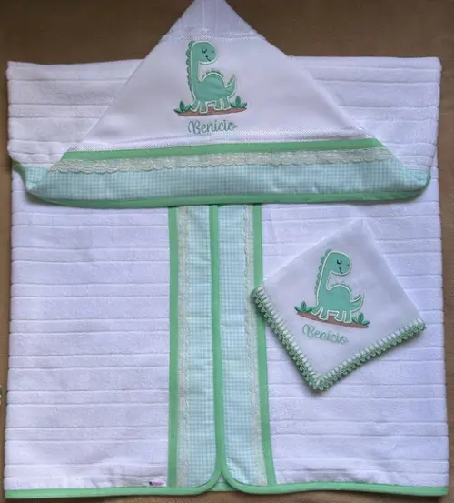 Kit Toalha de Banho e Fralda de Boca Dinossauro