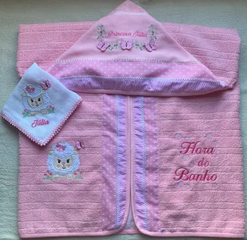 Kit Toalha de Banho e Fralda de Boca Ovelhinha e Borboletas