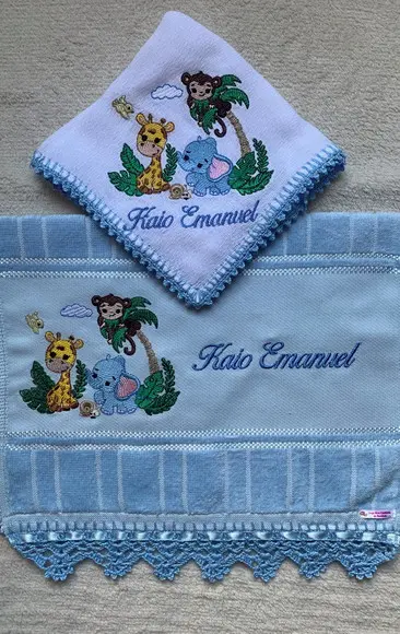 Kit Toalha e Fralda de Boca Safari Azul