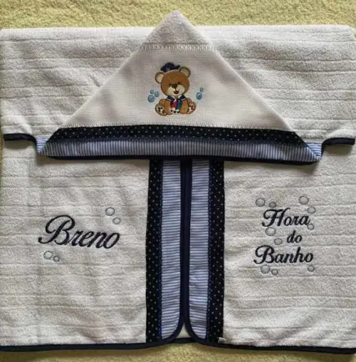 Toalha de Banho Infantil com Capuz Urso Marinheiro