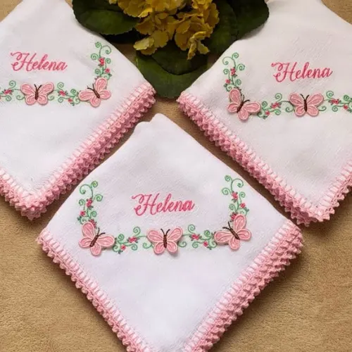 Kit 3 Fraldas de Passeio Bordadas Acabamento Borboletas
