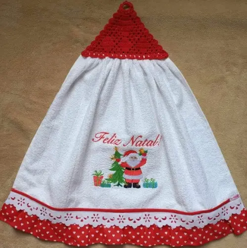 Kit Bate Mão e Pano de Prato Natal Papai Noel