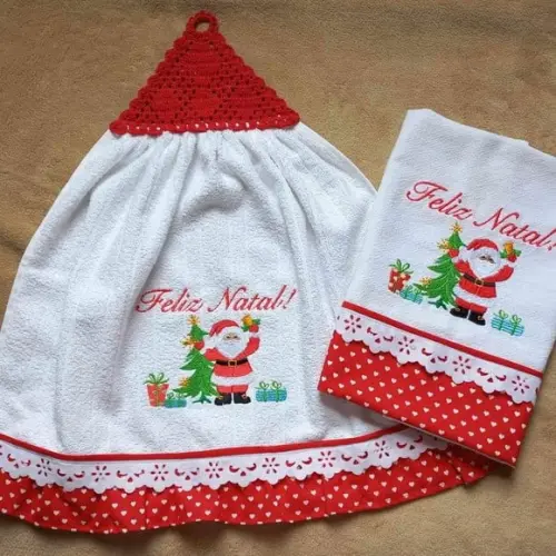 Kit Bate Mão e Pano de Prato Natal Papai Noel