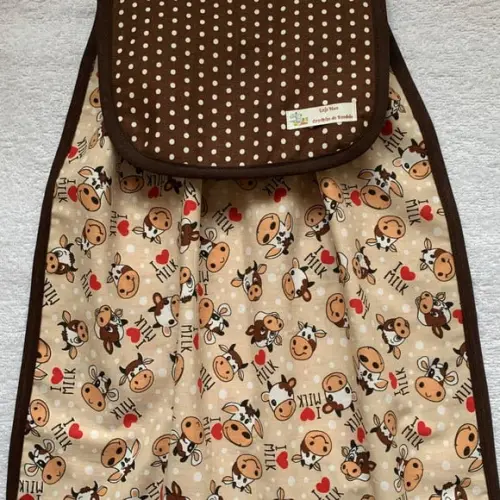 Kit Cesta e Puxa Saco de Patchwork Vaquinhas