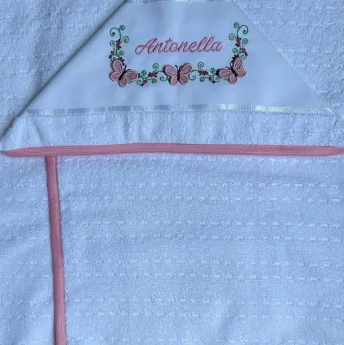 Toalha de Banho com Capuz Bordada Borboletas