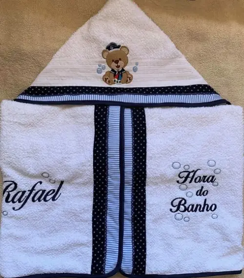 Toalha de Banho Infantil com Capuz Urso Marinheiro