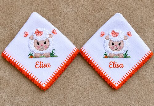Kit Fraldas Bordadas Ovelha Laranja