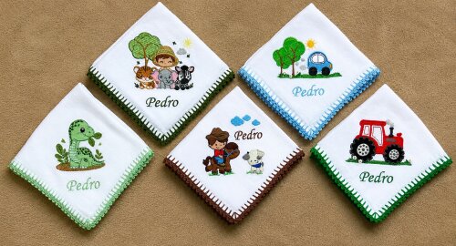 Kit 5 Fraldas de Boca Bordadas Menino