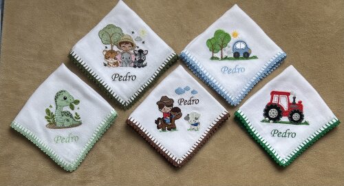 Kit 5 Fraldas de Boca Bordadas Menino
