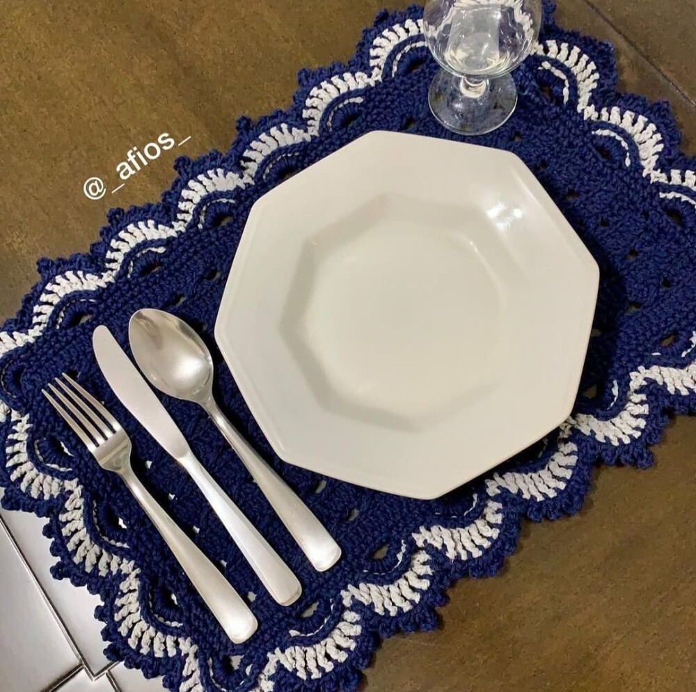 Sousplat Retangular Azul (jogo Americano) em Crochê