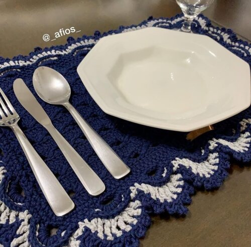 Sousplat Retangular Azul (jogo Americano) em Crochê