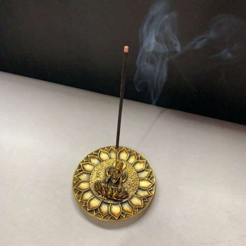 Incensário Prato Dourado Buda + 2 Incensos Vareta Sortidos
