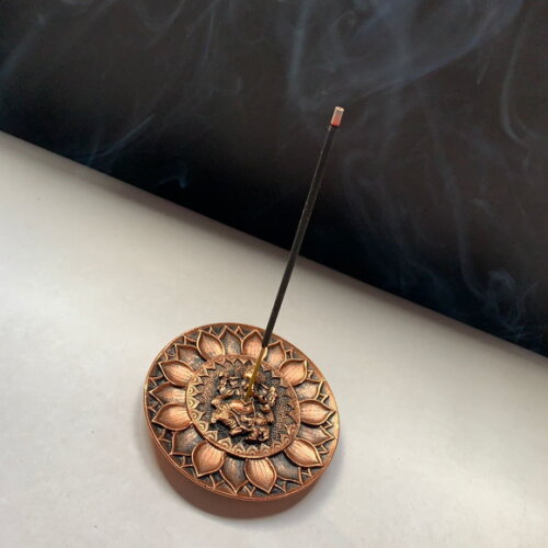 Incensário Prato Bronze Ganesha + 3 Incensos Vareta Sortidos