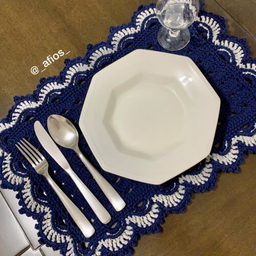 Sousplat Retangular Azul (jogo Americano) em Crochê