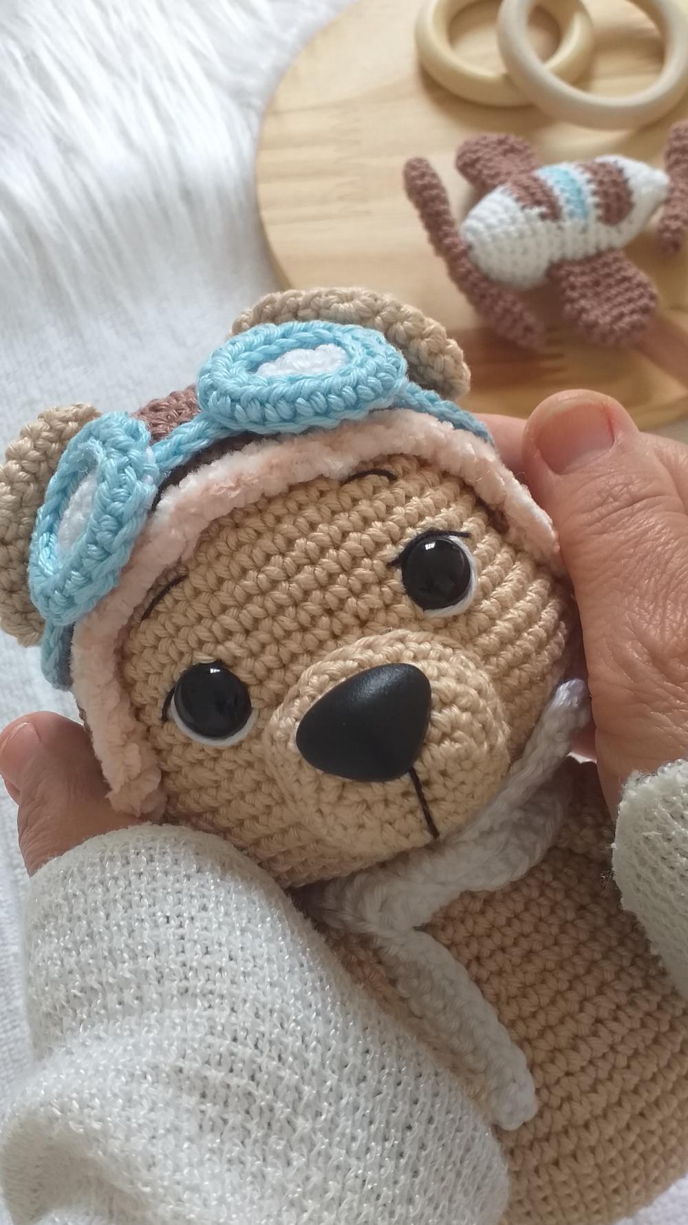 Porta Maternidade Ursinho Aviador Amigurumi Personalizado