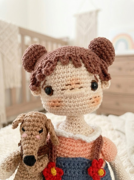 Boneca Zefa e Cachorrinho Bené Amigurumi