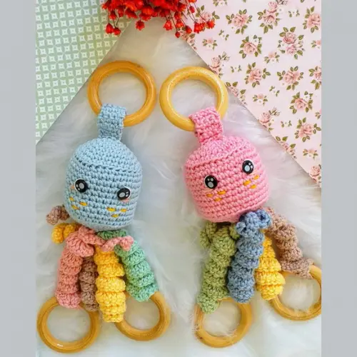 Chocalho Amigurumi Polvo Personalizado Bebê