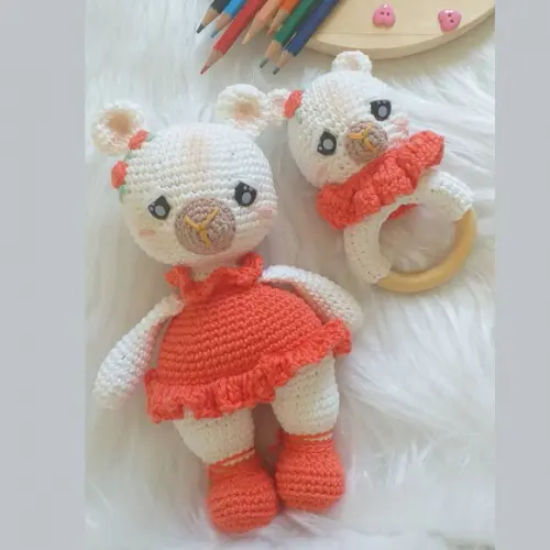 Kit Amigurumi Urso e Chocalho Personalizado
