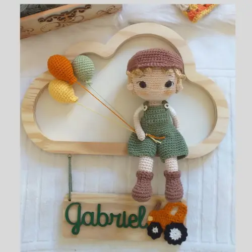 Porta Maternidade Personalizado Menino Amigurumi com Nome