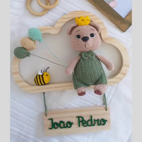 Porta Maternidade Personalizado Ursinho Amigurumi com Nome
