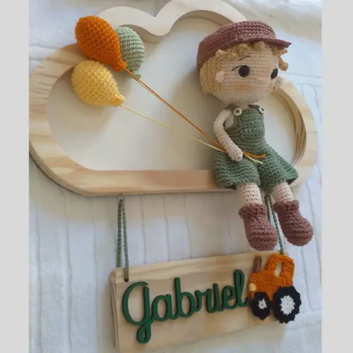 Porta Maternidade Personalizado Menino Amigurumi com Nome
