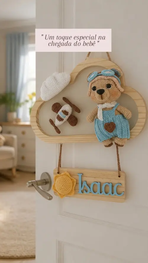 Porta Maternidade Ursinho Aviador Amigurumi Personalizado