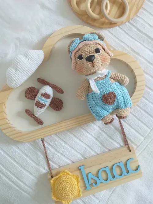 Porta Maternidade Ursinho Aviador Amigurumi Personalizado