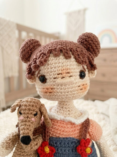 Boneca Zefa e Cachorrinho Bené Amigurumi