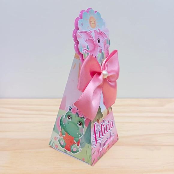 Caixa Pirâmide Dino Baby Personalizada Menina Rosa