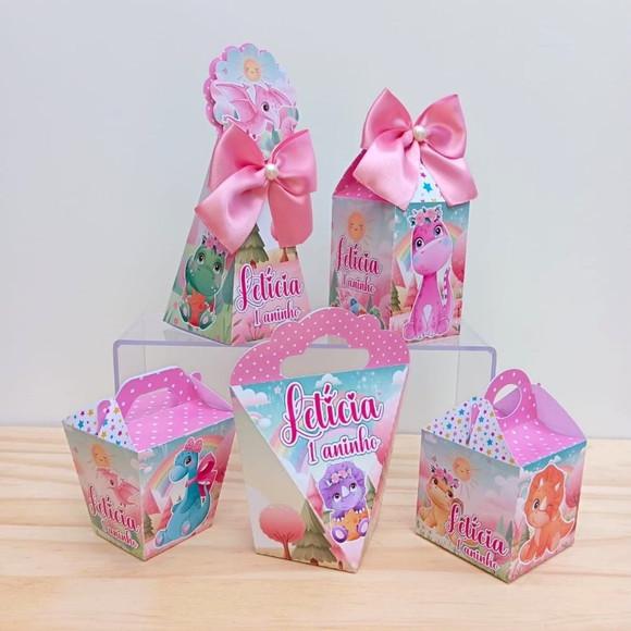 Kit 15 Caixas Dino Baby Personalizada Menina