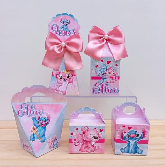 Kit 15 Caixas Stitch e Angel Personalizadas