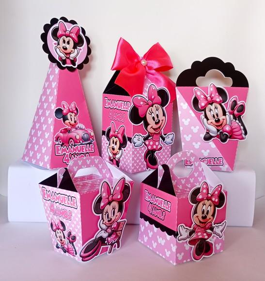 Kit 20 Caixas Personalizadas Minnie Rosa