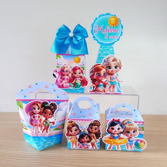 Kit 20 Caixas Princesas Disney Pool Party Personalizadas