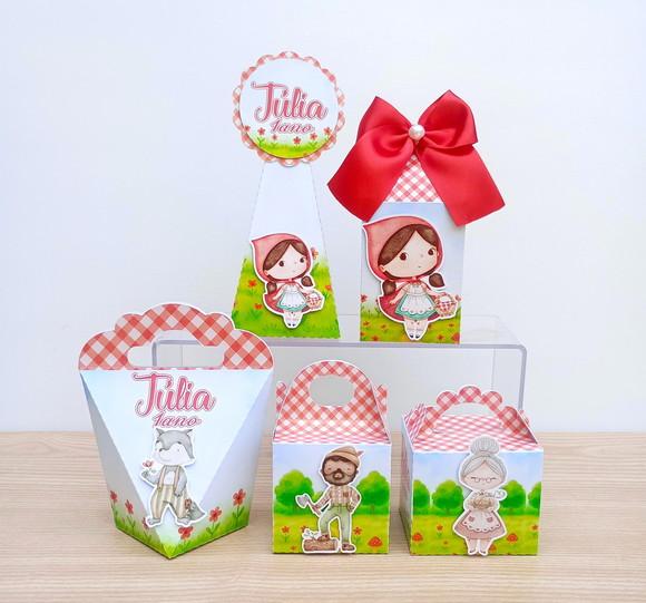 Kit 25 Caixas Chapeuzinho Vermelho Aquarela Personalizadas