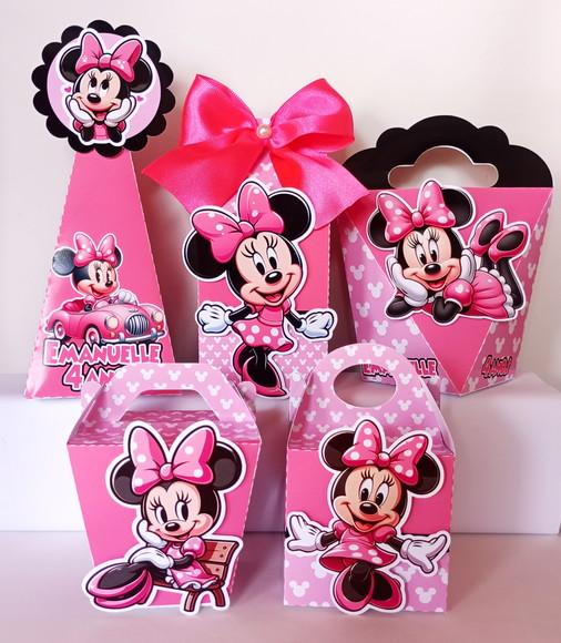 Kit 30 Caixas Personalizadas Minnie Rosa