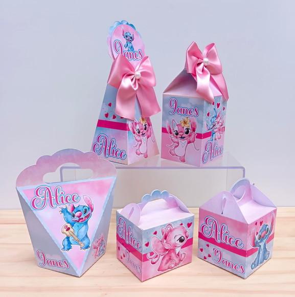 Kit 35 Caixas Stitch e Angel Personalizada