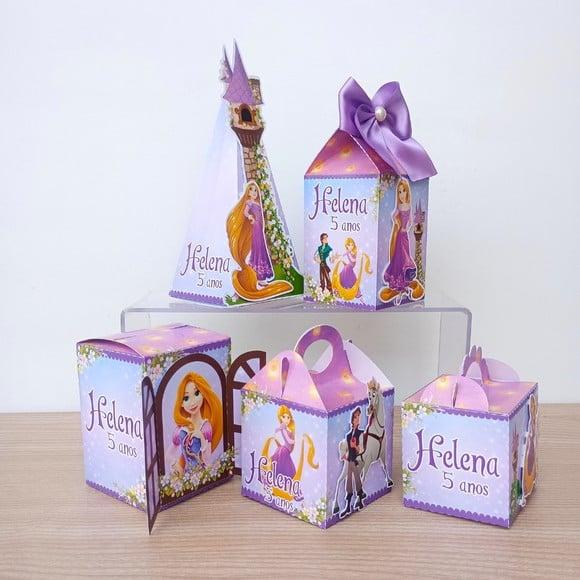 Kit 50 Caixinhas Enroladas Rapunzel Personalizadas Festa