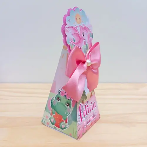 Caixa Pirâmide Dino Baby Personalizada Menina Rosa