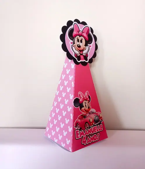 Caixa Pirâmide Personalizada Minnie Rosa