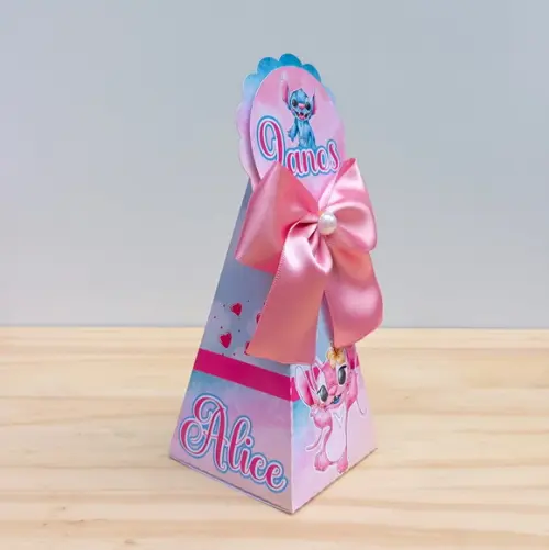 Caixa Pirâmide Stitch e Angel Personalizada