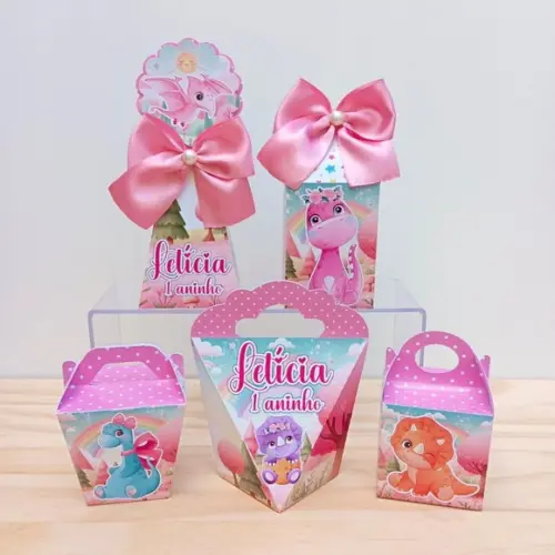 Kit 15 Caixas Dino Baby Personalizada Menina