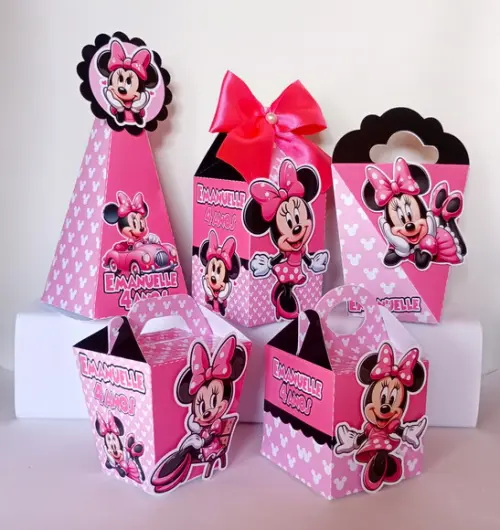 Kit 15 Caixas Personalizadas Minnie Rosa