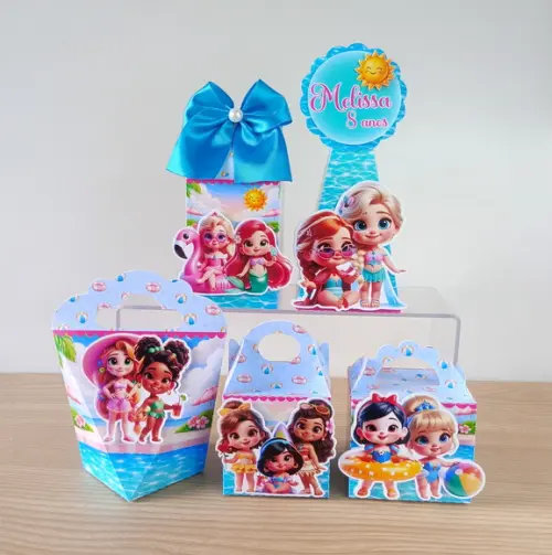 Kit 15 Caixas Princesas Disney Pool Party Personalizadas
