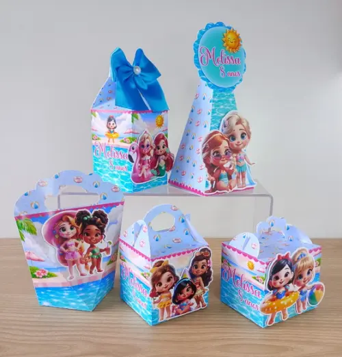 Kit 15 Caixas Princesas Disney Pool Party Personalizadas