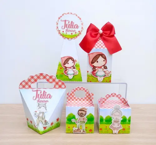 Kit 20 Caixas Chapeuzinho Vermelho Aquarela Personalizadas