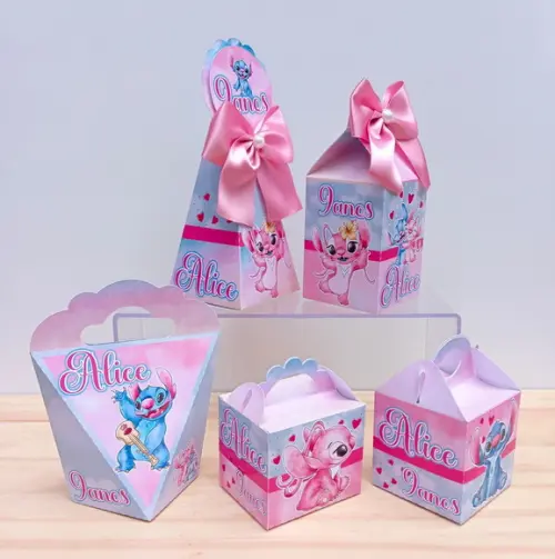 Kit 20 Caixas Stitch e Angel Personalizadas
