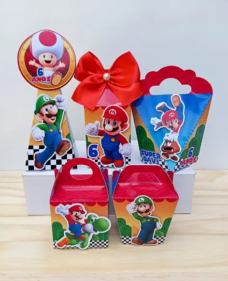 Kit 30 Caixas Personalizadas Super Mário Bros