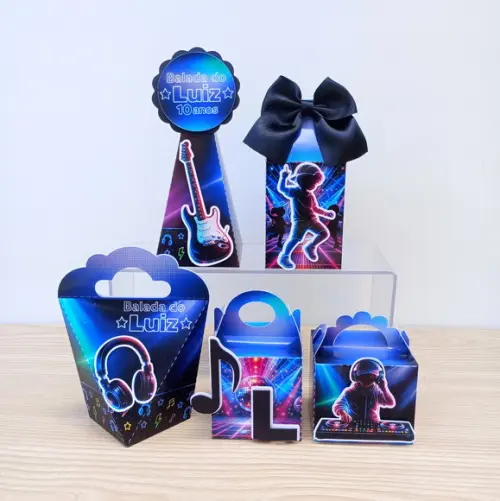 Kit 40 Caixas Balada Infantil Dj Neon Personalizadas