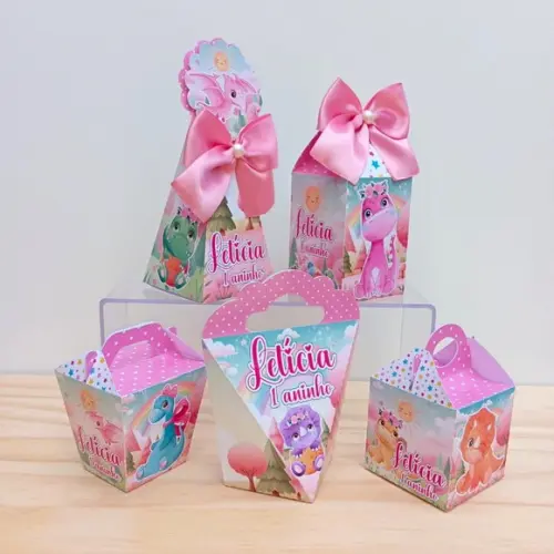 Kit 40 Caixas Dino Baby Menina Personalizadas