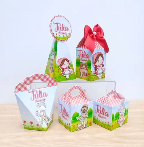 Kit 50 Caixas Chapeuzinho Vermelho Aquarela Personalizadas